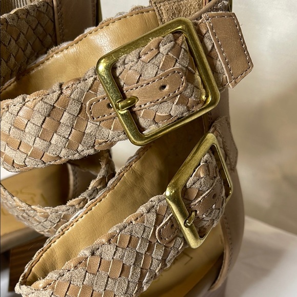 Franco Sarto Tan Textured Leather & Suede (upper) Woven Sandals - Picture 10 of 12